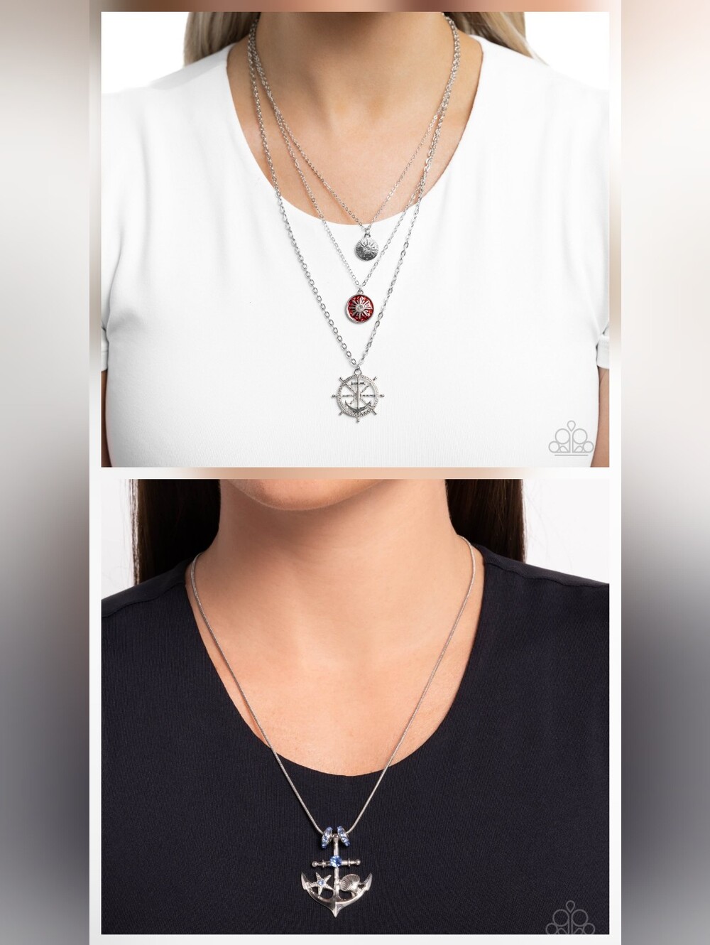 paparazzi Silver Layered Compass & Red Accent Necklace